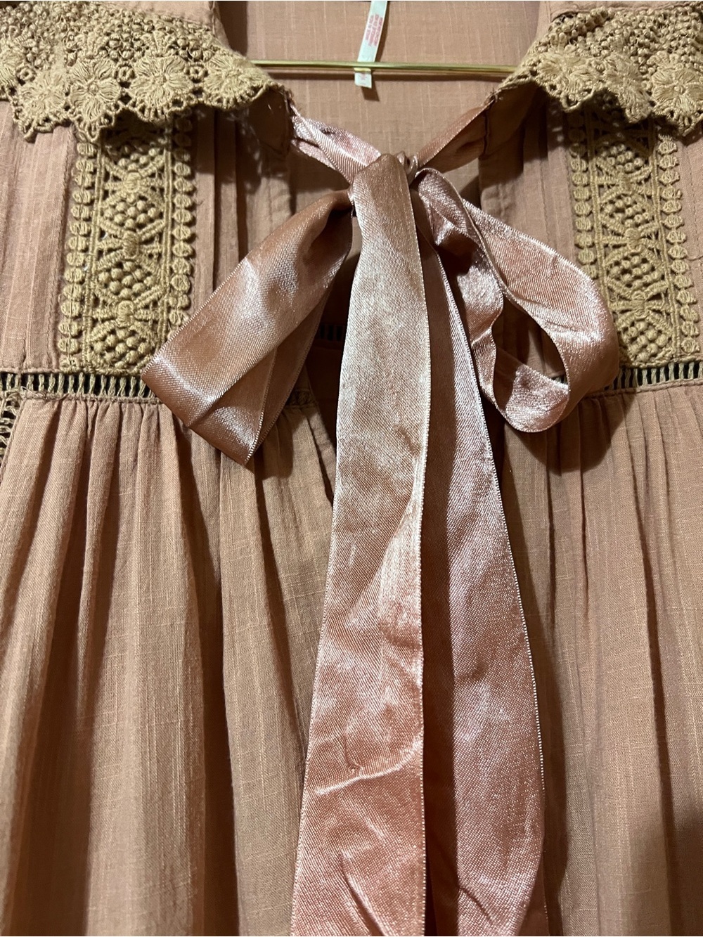 Free People | 5 O'Clock Tea Time Mini Dress Tie Neck Lace Ruffle Babydoll Size S - Picture 5 of 14